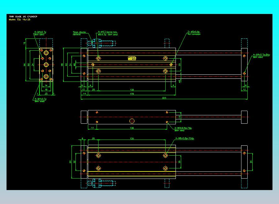 导杆薄型气缸导杆滑块气缸标准型气缸2D-TSU16x125