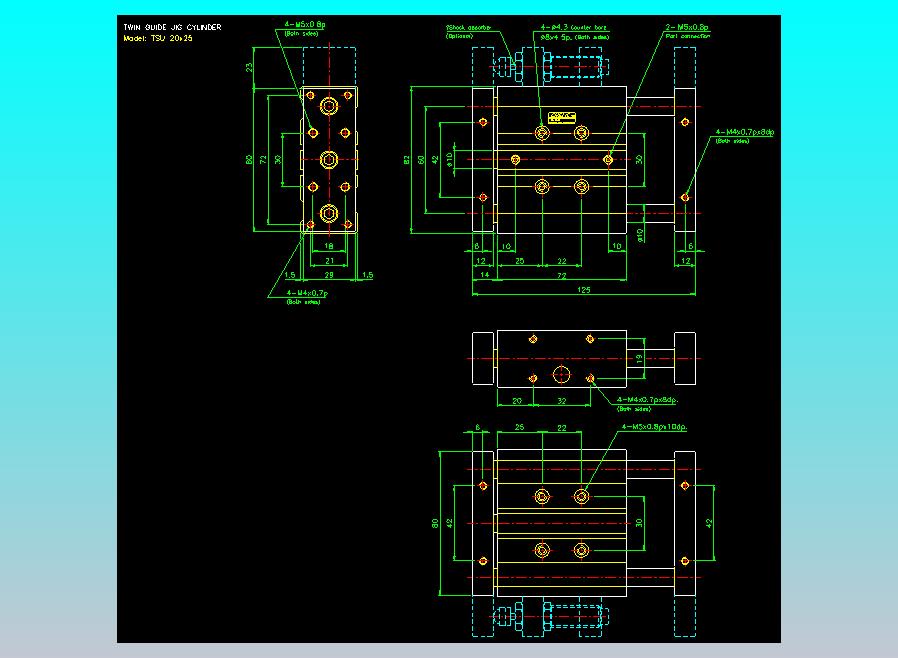 导杆薄型气缸导杆滑块气缸标准型气缸2D-TSU20x25