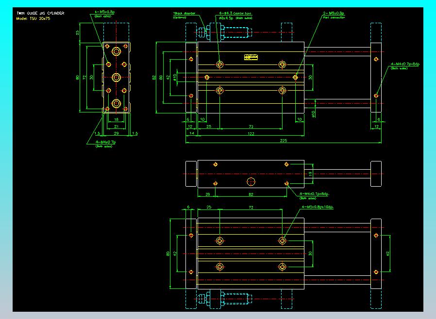 导杆薄型气缸导杆滑块气缸标准型气缸2D-TSU20x75