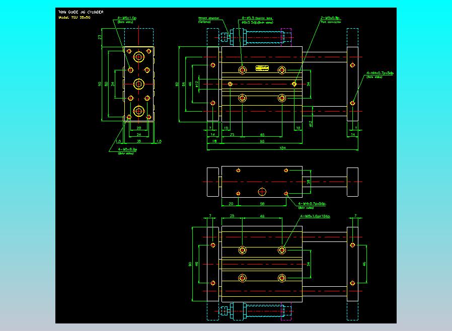 导杆薄型气缸导杆滑块气缸标准型气缸2D-TSU25x50