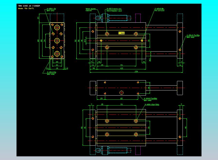 导杆薄型气缸导杆滑块气缸标准型气缸2D-TSU25x75