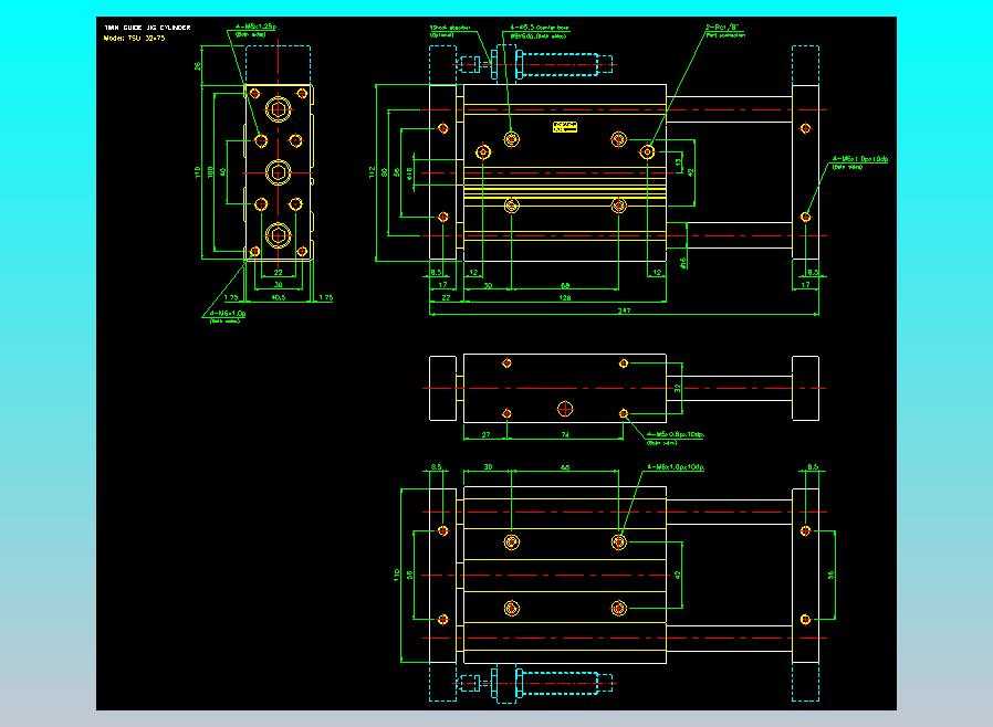 导杆薄型气缸导杆滑块气缸标准型气缸2D-TSU32x75