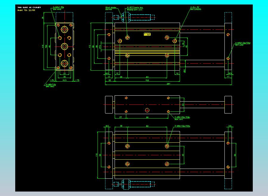 导杆薄型气缸导杆滑块气缸标准型气缸2D-TSU32x100