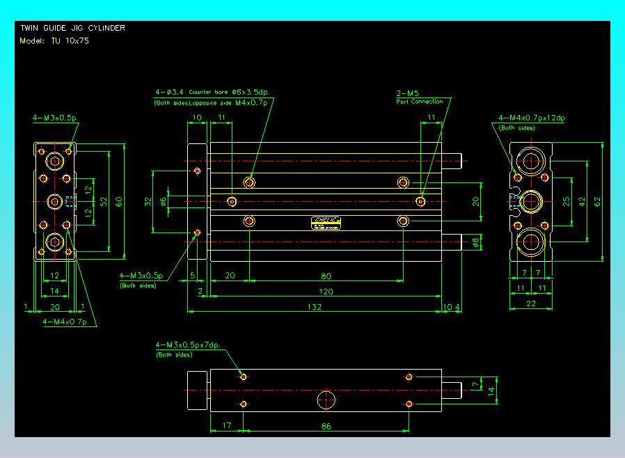 导杆薄型气缸导杆滑块气缸标准型气缸2D-TU10x75