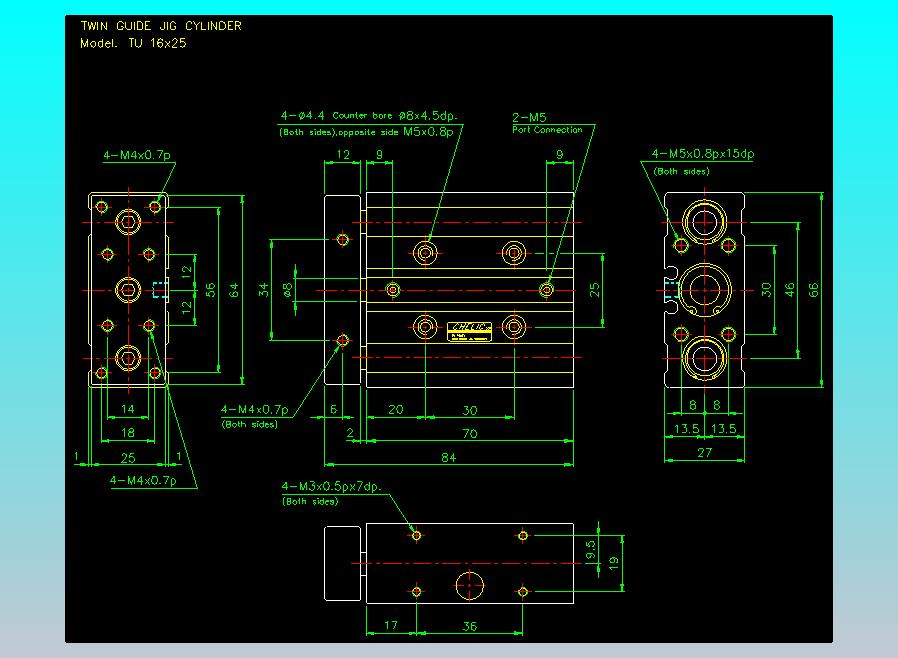 导杆薄型气缸导杆滑块气缸标准型气缸2D-TU16x25