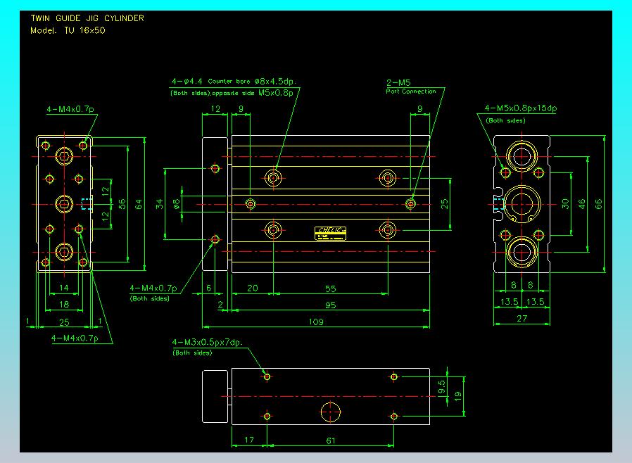 导杆薄型气缸导杆滑块气缸标准型气缸2D-TU16x50