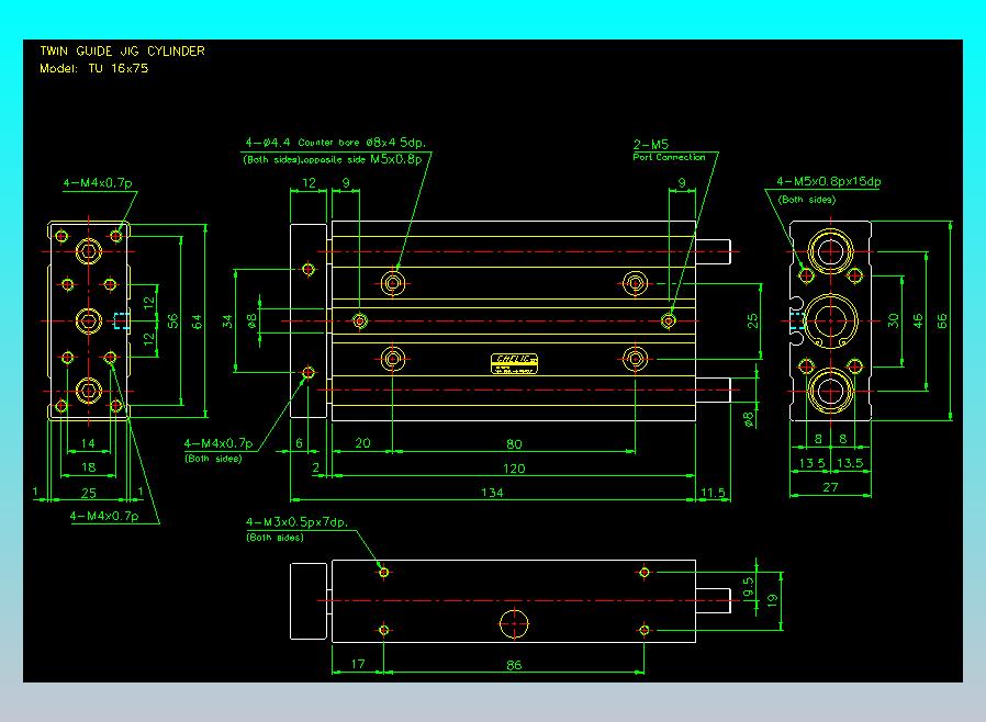 导杆薄型气缸导杆滑块气缸标准型气缸2D-TU16x75