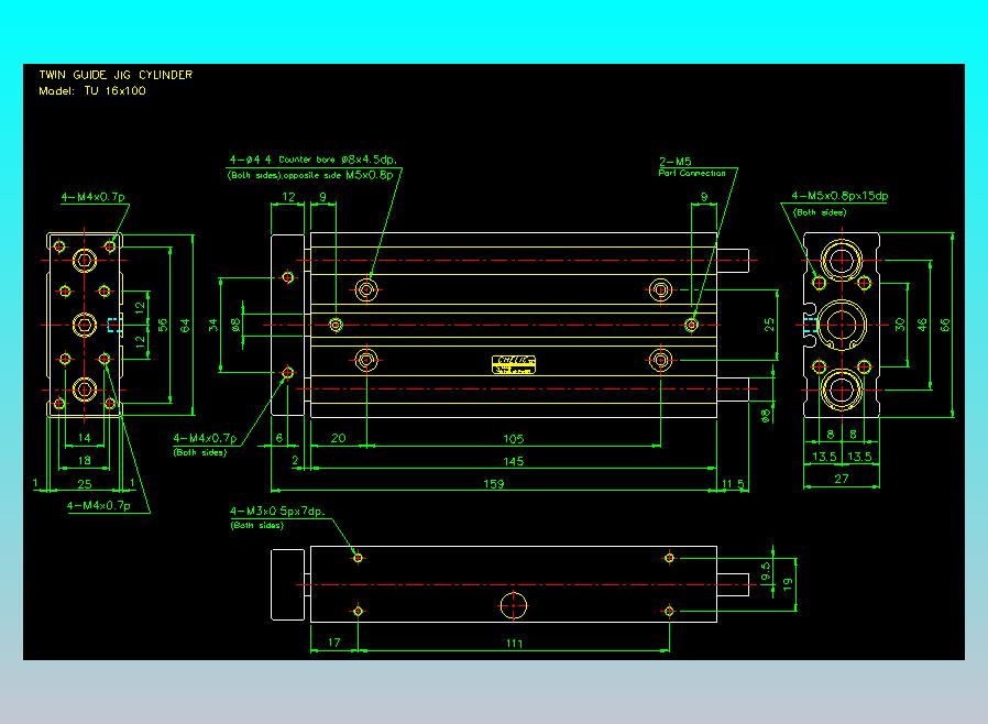 导杆薄型气缸导杆滑块气缸标准型气缸2D-TU16x100