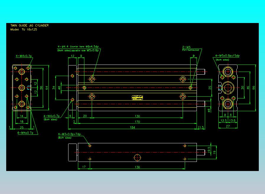 导杆薄型气缸导杆滑块气缸标准型气缸2D-TU16x125