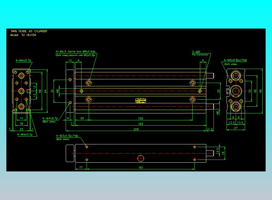 导杆薄型气缸导杆滑块气缸标准型气缸2D-TU16x150