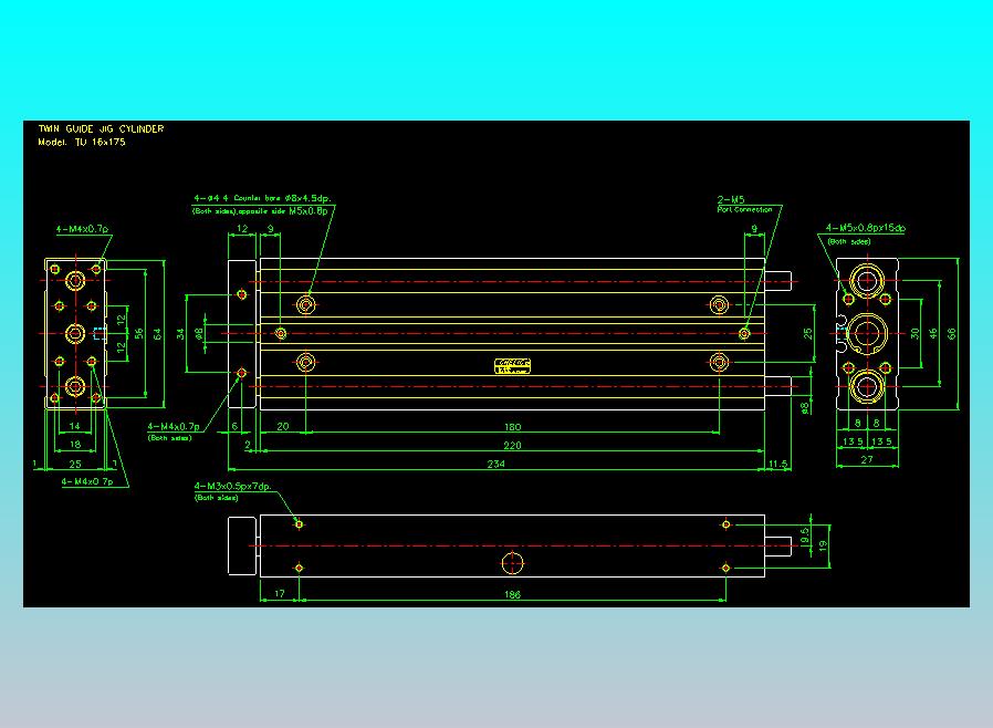 导杆薄型气缸导杆滑块气缸标准型气缸2D-TU16x175