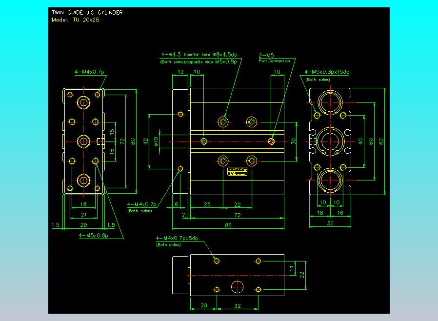 导杆薄型气缸导杆滑块气缸标准型气缸2D-TU20x25
