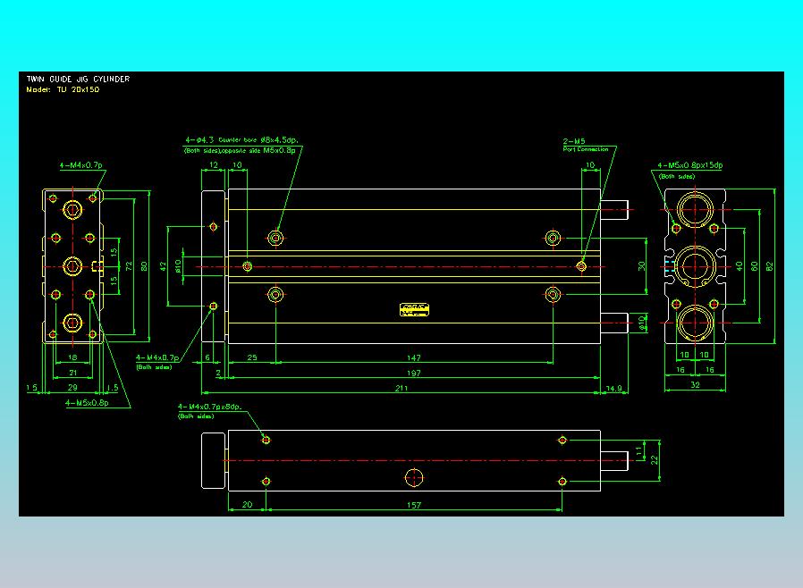 导杆薄型气缸导杆滑块气缸标准型气缸2D-TU20x150