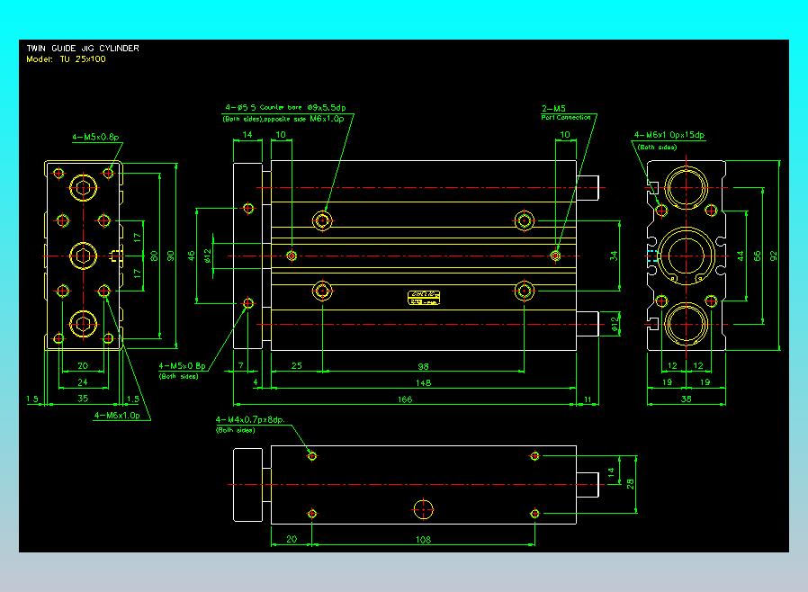 导杆薄型气缸导杆滑块气缸标准型气缸2D-TU25x100