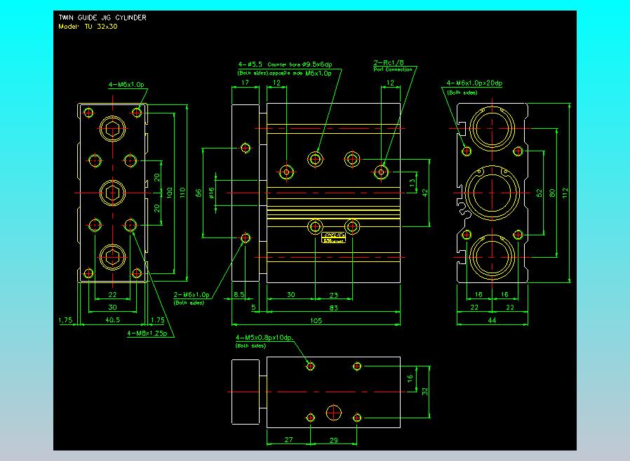 导杆薄型气缸导杆滑块气缸标准型气缸2D-TU32x30