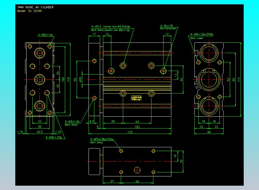导杆薄型气缸导杆滑块气缸标准型气缸2D-TU32x50