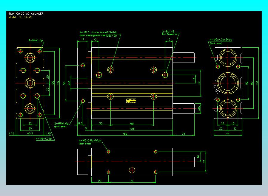 导杆薄型气缸导杆滑块气缸标准型气缸2D-TU32x75