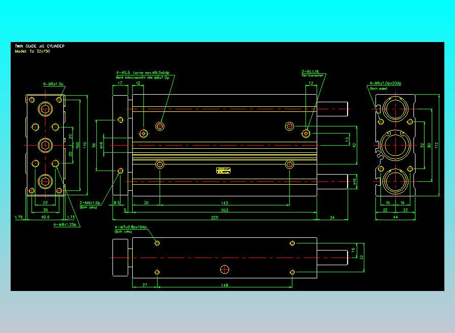 导杆薄型气缸导杆滑块气缸标准型气缸2D-TU32x150