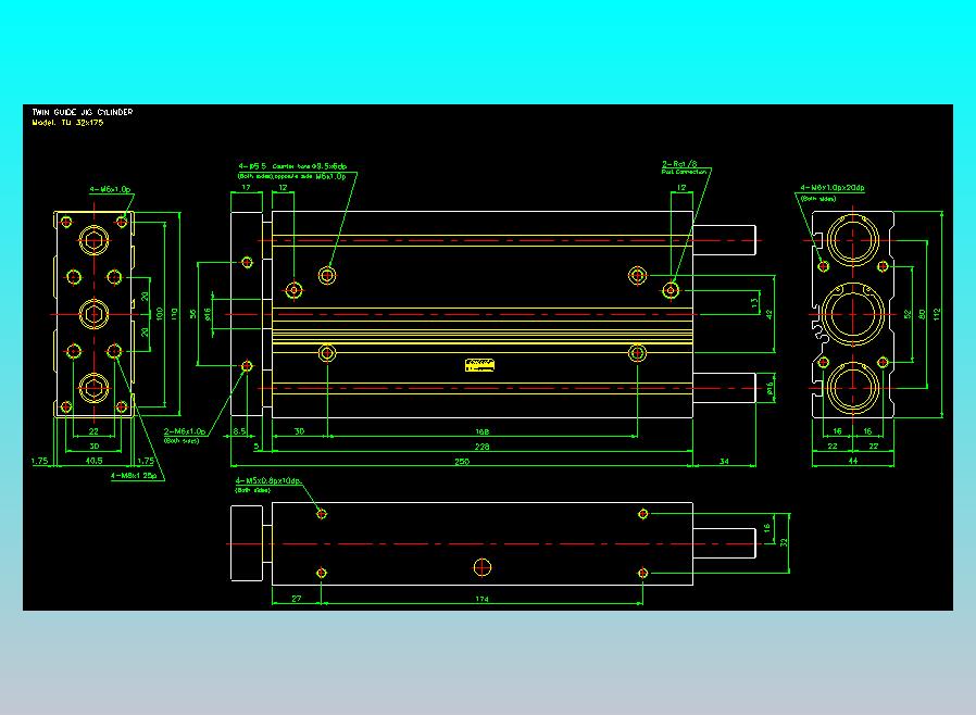 导杆薄型气缸导杆滑块气缸标准型气缸2D-TU32x175
