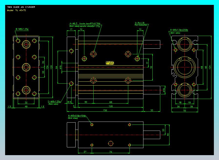 导杆薄型气缸导杆滑块气缸标准型气缸2D-TU40x75
