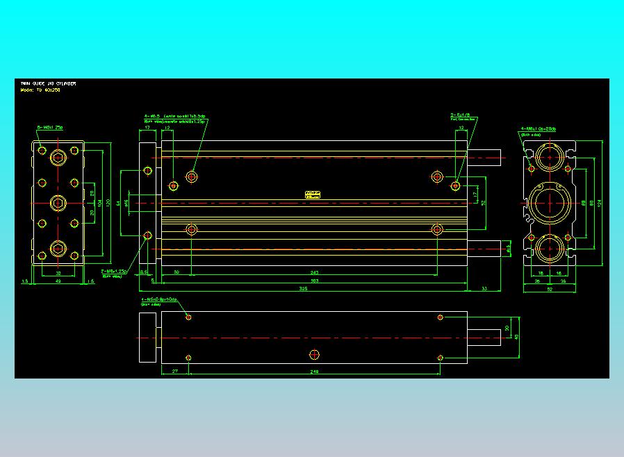 导杆薄型气缸导杆滑块气缸标准型气缸2D-TU40x250
