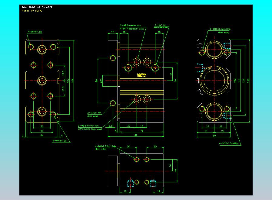 导杆薄型气缸导杆滑块气缸标准型气缸2D-TU50x30