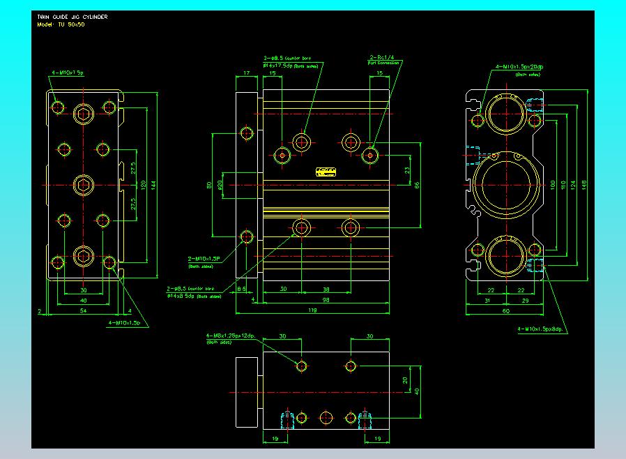 导杆薄型气缸导杆滑块气缸标准型气缸2D-TU50x50