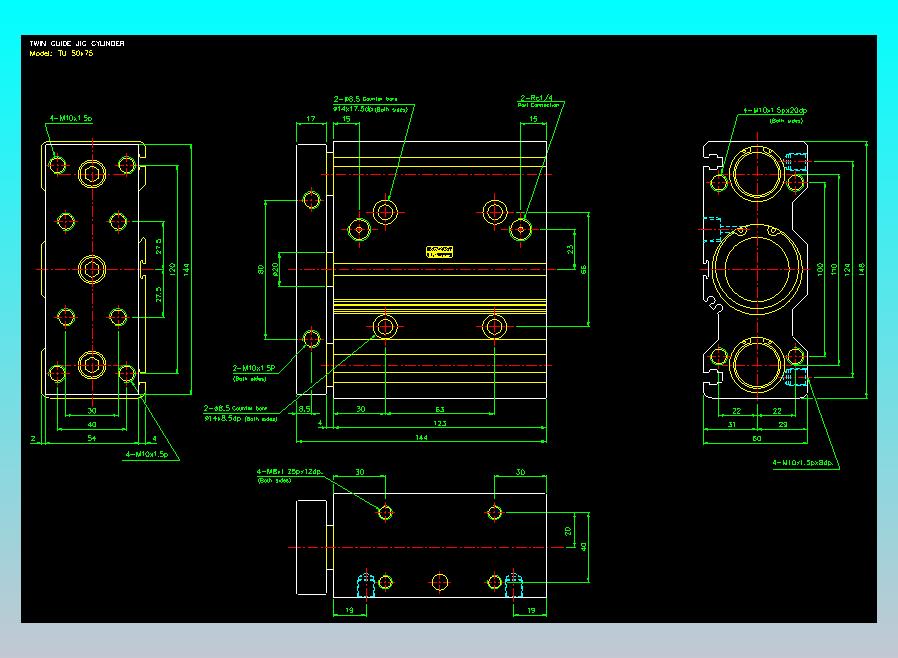 导杆薄型气缸导杆滑块气缸标准型气缸2D-TU50x75