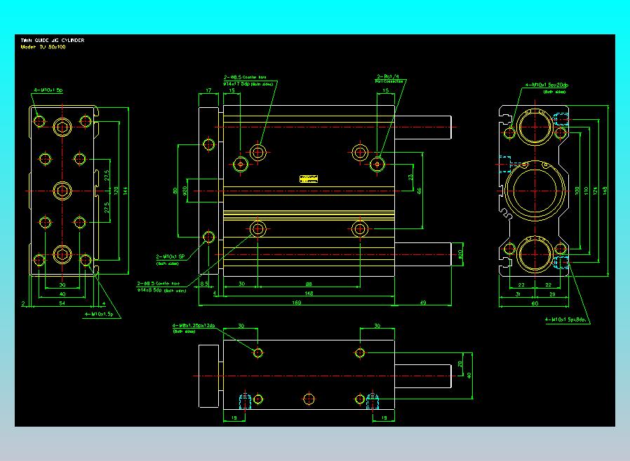 导杆薄型气缸导杆滑块气缸标准型气缸2D-TU50x100
