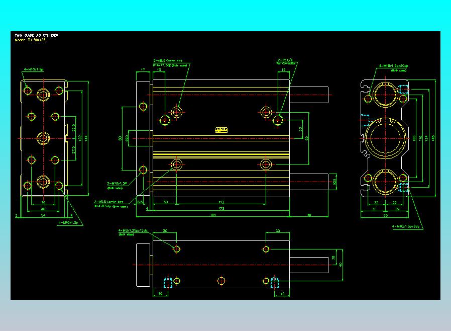 导杆薄型气缸导杆滑块气缸标准型气缸2D-TU50x125