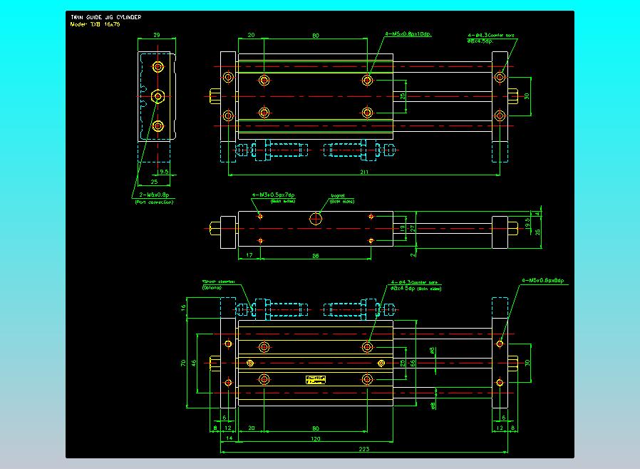 导杆薄型气缸导杆滑块气缸标准型气缸2D-TXB16x75