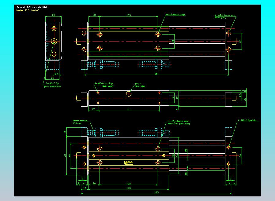 导杆薄型气缸导杆滑块气缸标准型气缸2D-TXB16x100