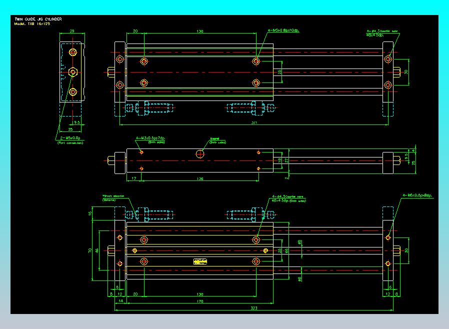 导杆薄型气缸导杆滑块气缸标准型气缸2D-TXB16x125