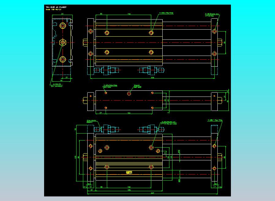 导杆薄型气缸导杆滑块气缸标准型气缸2D-TXB40x125