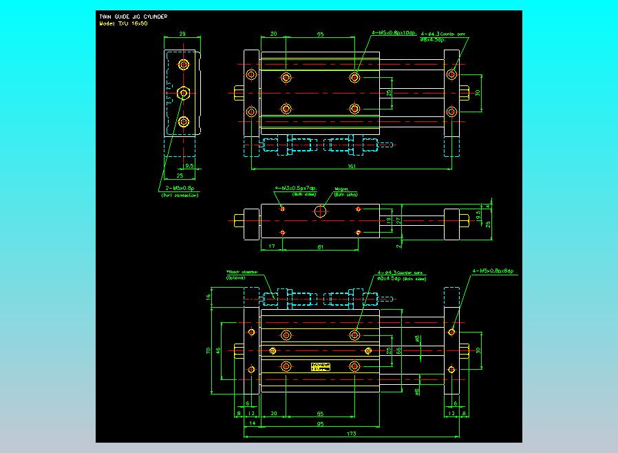 导杆薄型气缸导杆滑块气缸标准型气缸2D-TXU16x50
