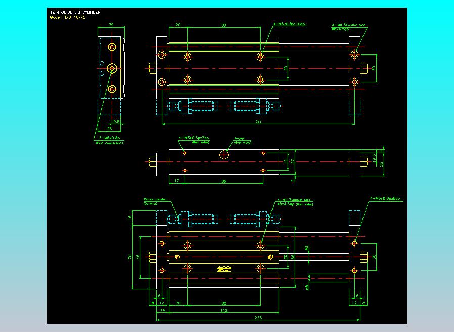 导杆薄型气缸导杆滑块气缸标准型气缸2D-TXU16x75
