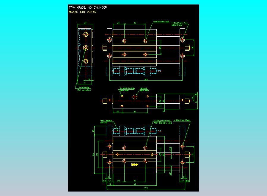 导杆薄型气缸导杆滑块气缸标准型气缸2D-TXU20x50