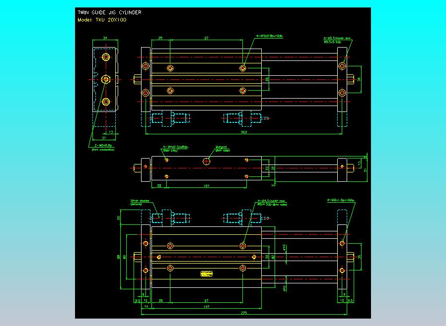 导杆薄型气缸导杆滑块气缸标准型气缸2D-TXU20x100