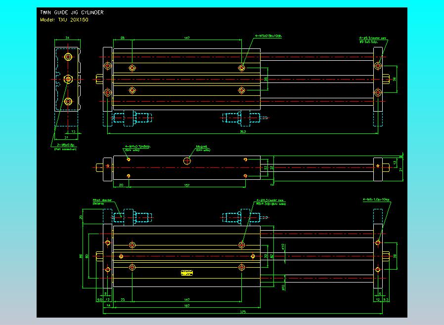 导杆薄型气缸导杆滑块气缸标准型气缸2D-TXU20x150