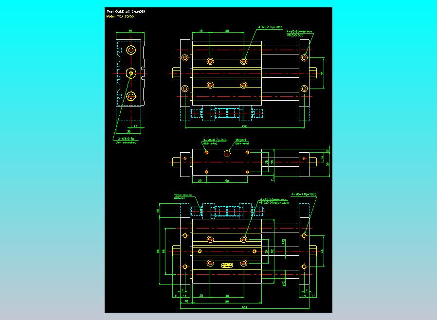 导杆薄型气缸导杆滑块气缸标准型气缸2D-TXU25x50