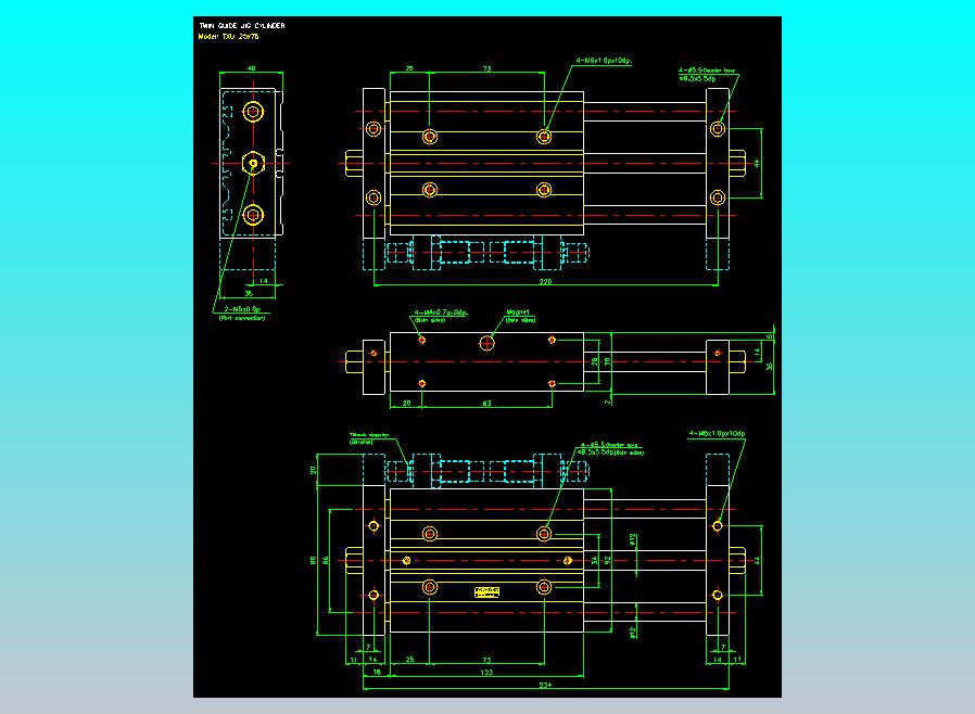 导杆薄型气缸导杆滑块气缸标准型气缸2D-TXU25x75