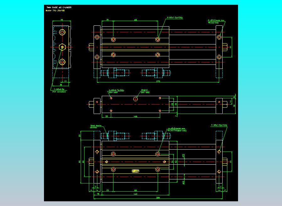 导杆薄型气缸导杆滑块气缸标准型气缸2D-TXU25x100