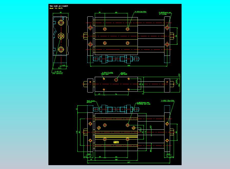 导杆薄型气缸导杆滑块气缸标准型气缸2D-TXU32x75