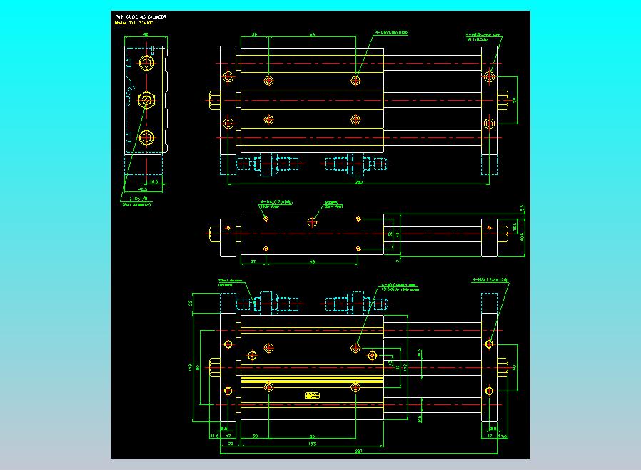 导杆薄型气缸导杆滑块气缸标准型气缸2D-TXU32x100