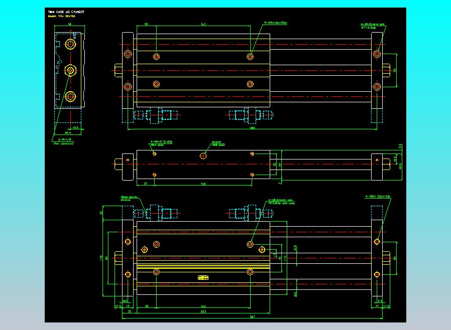 导杆薄型气缸导杆滑块气缸标准型气缸2D-TXU32x150