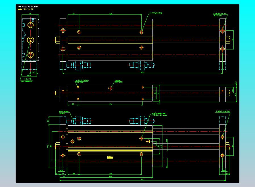 导杆薄型气缸导杆滑块气缸标准型气缸2D-TXU32x175