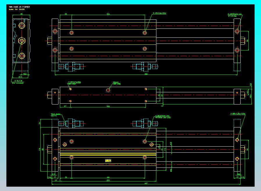 导杆薄型气缸导杆滑块气缸标准型气缸2D-TXU32x200