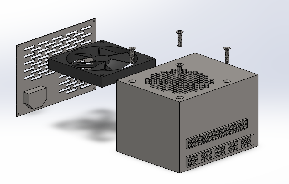 桌面机箱，透明机箱盖，大小冷却风扇，鼠标，电源机箱和螺钉