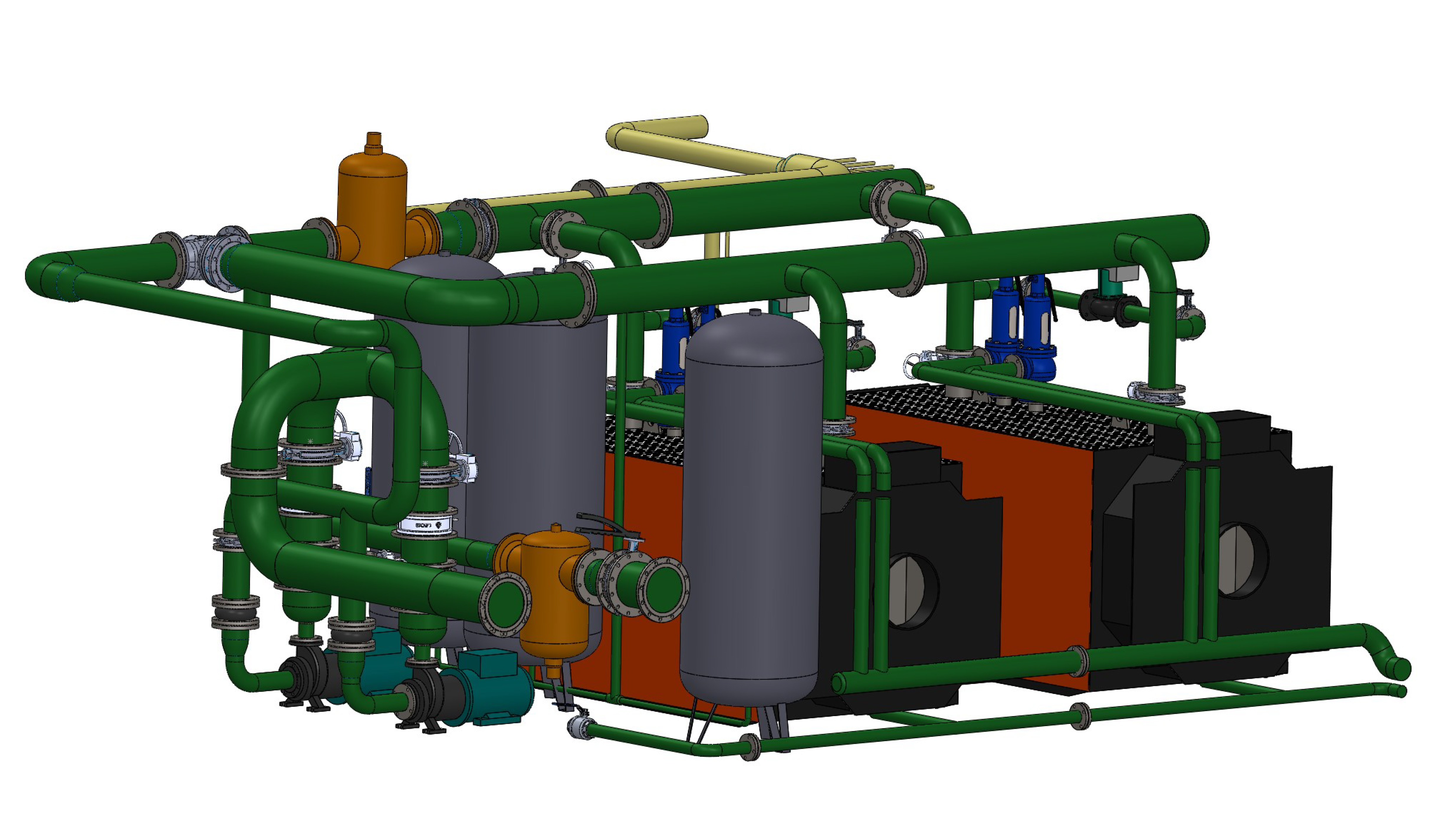 4MW燃气模块化锅炉房，可使用液体燃料