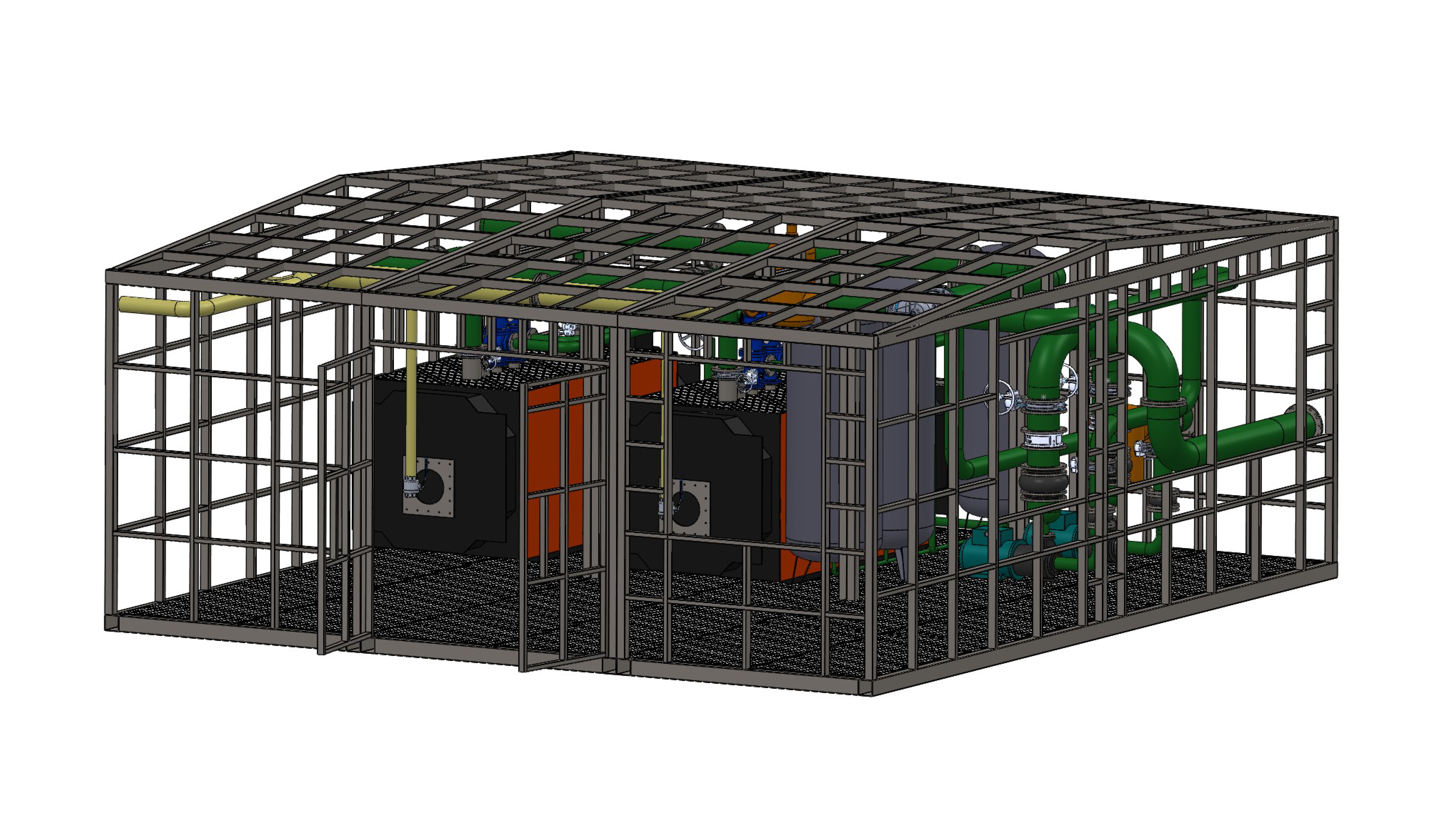 4MW燃气模块化锅炉房，可使用液体燃料